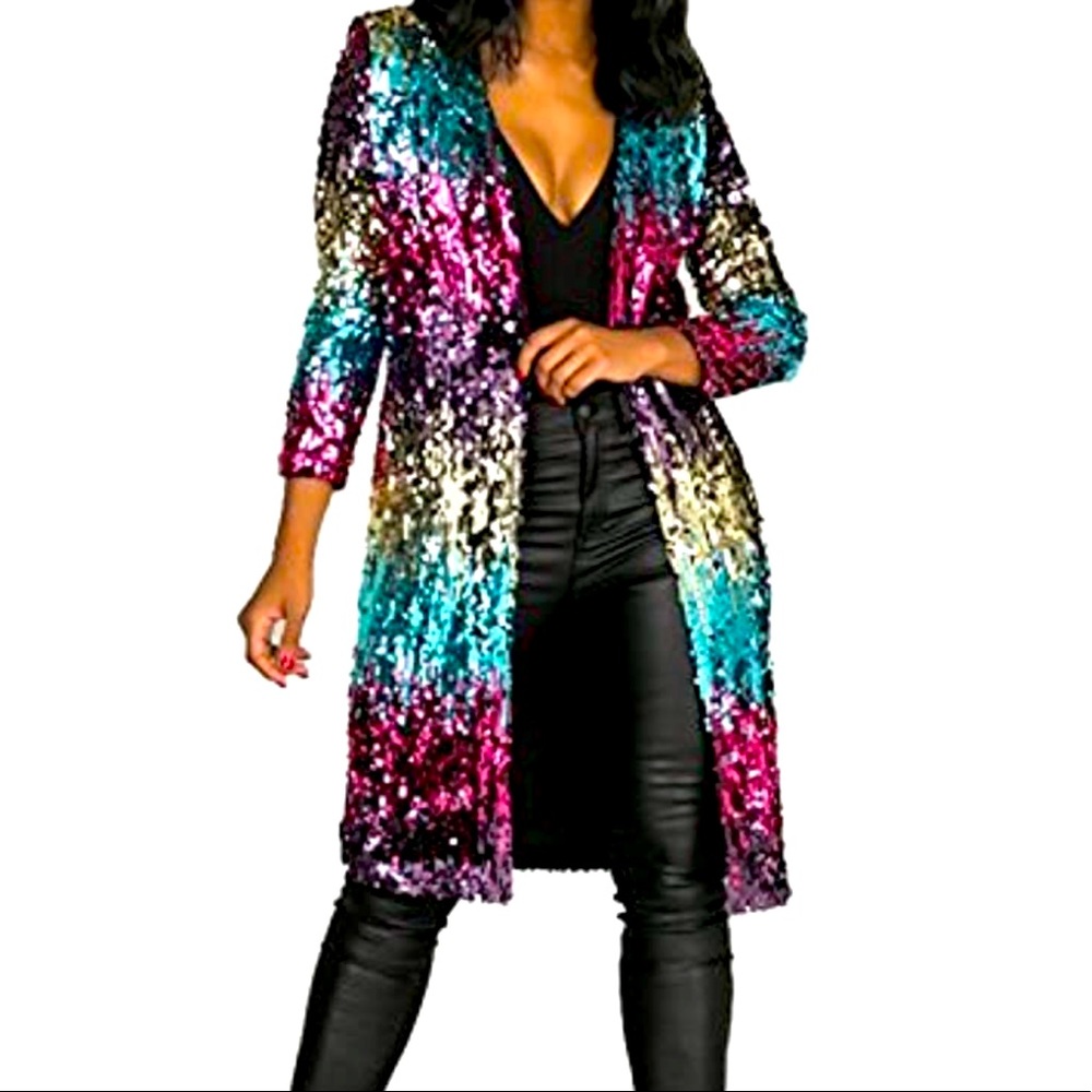 Long sequin rainbow jacket
